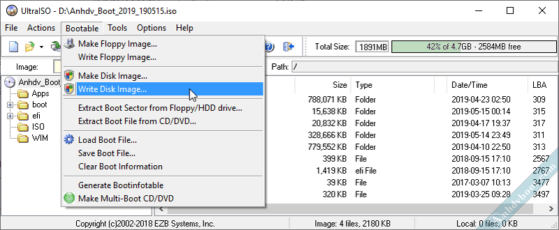 Cách tạo usb boot hỗ trợ UEFI và Legacy với UltraISO 2