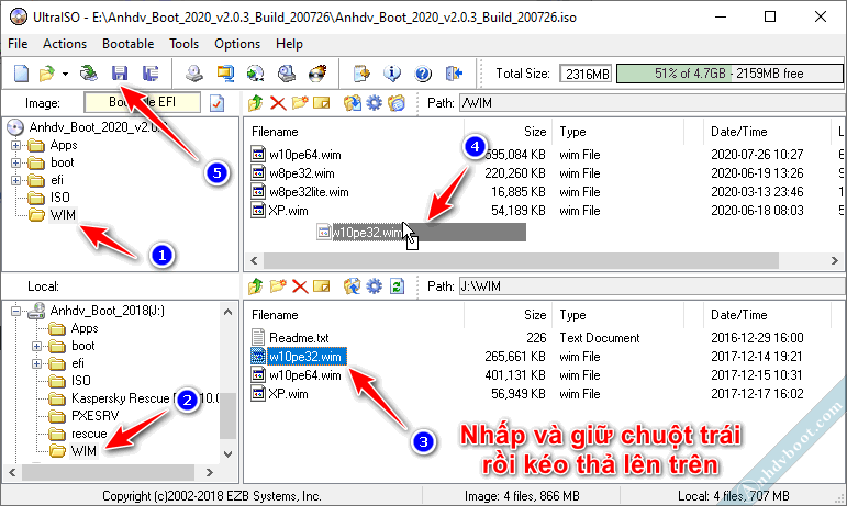 Tùy chỉnh Anhdv Boot thêm Win10 PE 32