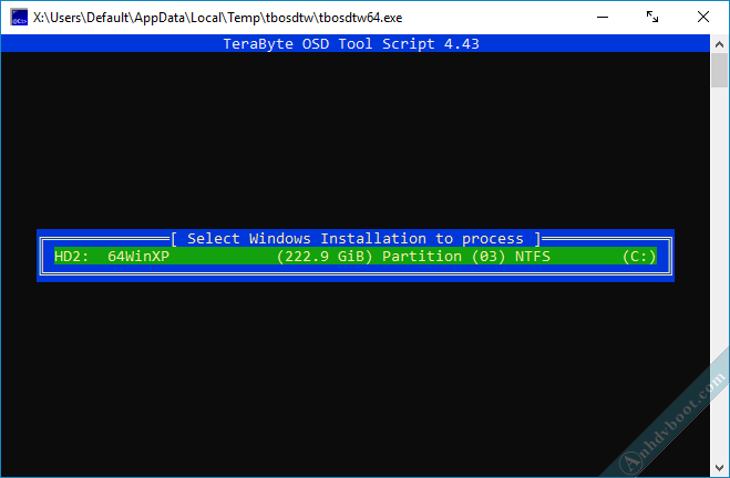 Gỡ sạch driver trên WinPE với Terabyte OSD - chọn ô cài Windows