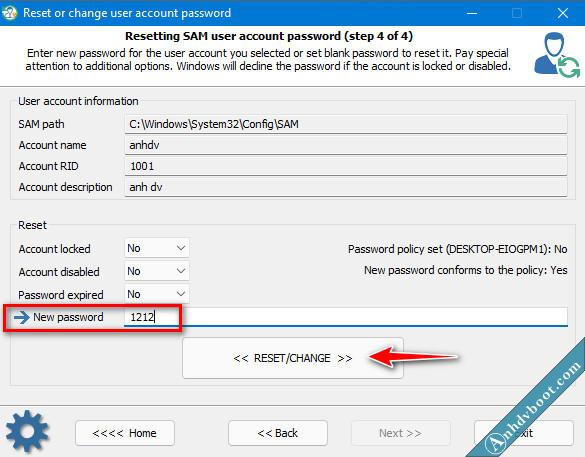 reset password windows với tài khoản Microsoft với mật khẩu mới