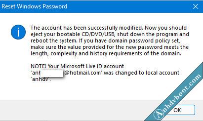 reset password windows với tài khoản Microsoft thành công