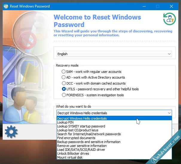 Một số tính năng của phần mềm Reset Windows Password