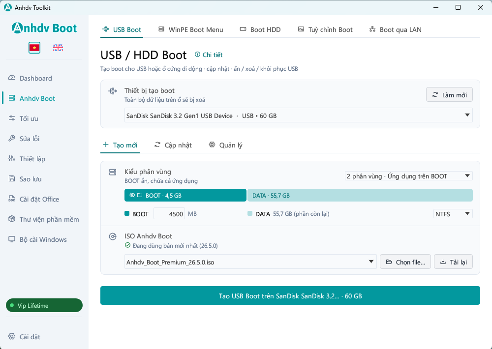 Tạo USB boot Anhdv Boot ngay trong Anhdv Toolkit