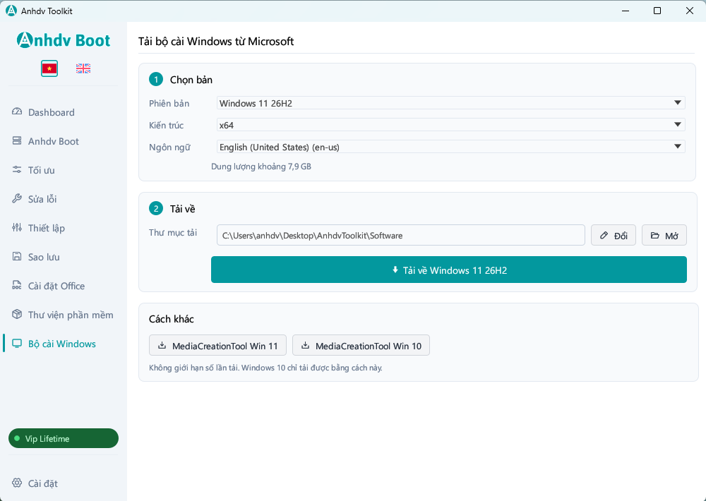 Tải bộ cài Windows 11 gốc từ Microsoft bằng Anhdv Toolkit