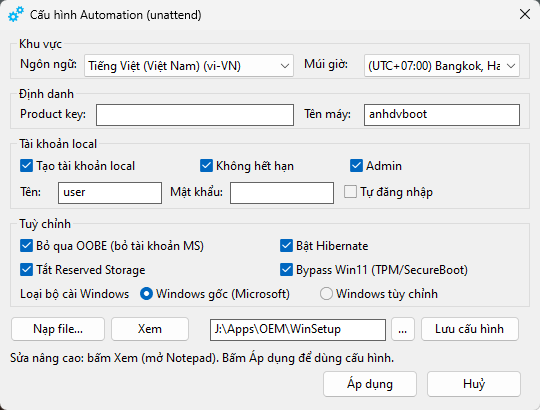 WinSetup Anhdv Boot Premium cau hinh tu dong